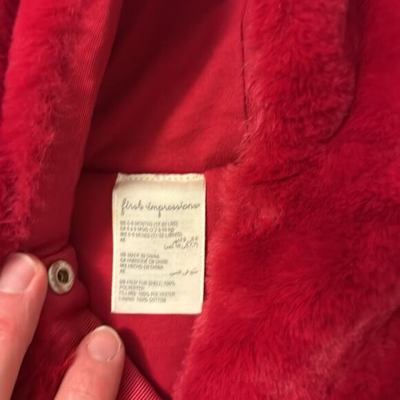 First impressions brand red faux fur coat size 6-9 months EUC - Picture 7 of 10